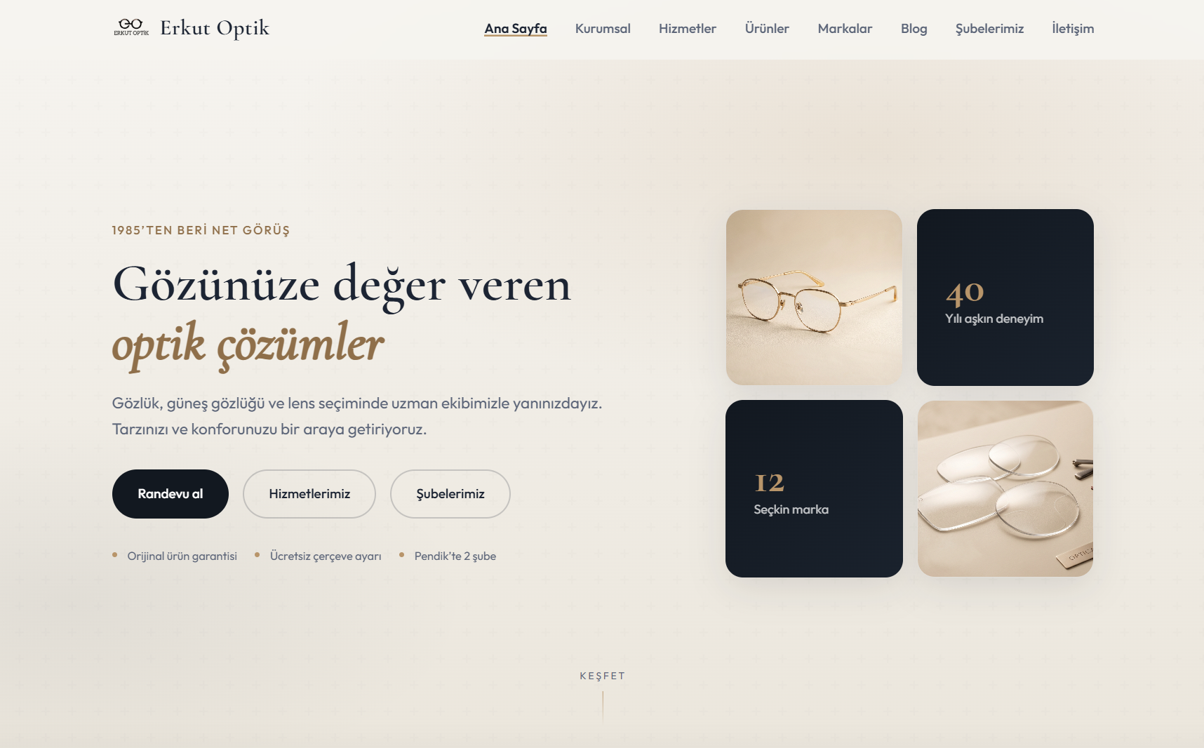 Erkut Optik web sitesi ekran görüntüsü