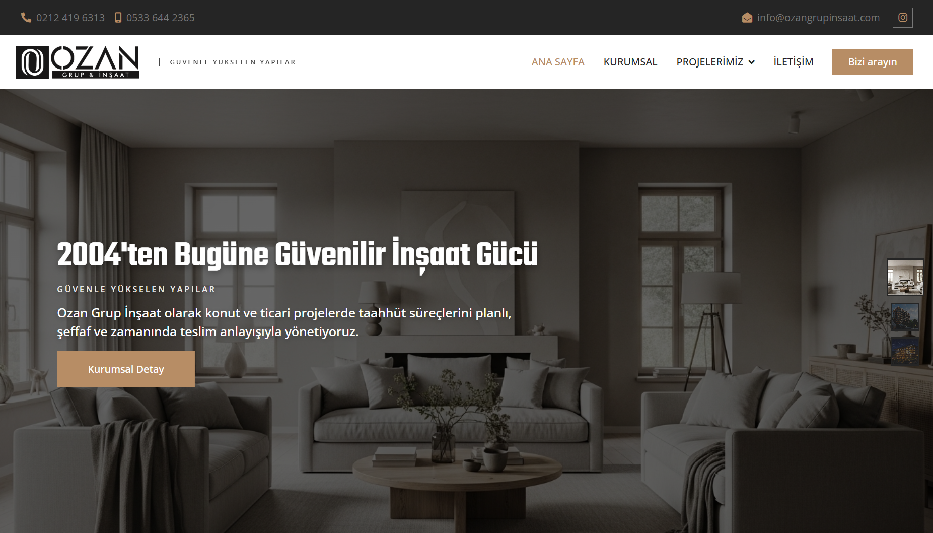 Ozan Grup Insaat web sitesi ekran görüntüsü